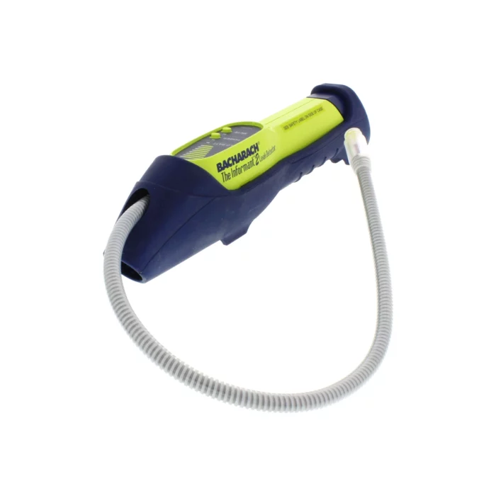 The Bacharach Informant 2 Leak Detector, with its blue and green design and a flexible grey sensor probe, ensures precise gas leak detection effortlessly. - Ribble Marine