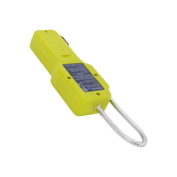 The Bacharach Leakator Jr handheld device features a yellow design with buttons and a flexible metallic cord. - Ribble Marine