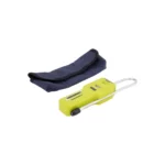The Bacharach Leakator Jr, a yellow gas leak detector featuring a flexible probe, sits beside a dark blue case. - Ribble Marine