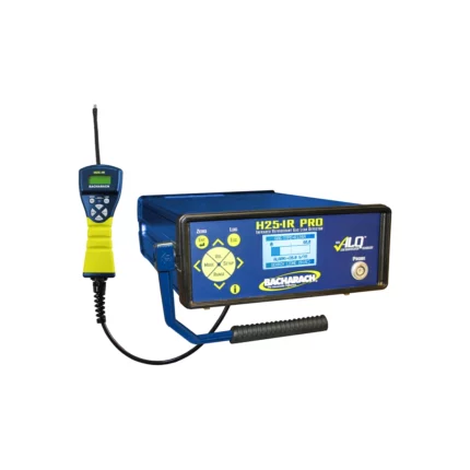 The Bacharach H25-IR PRO is a portable electronic gas leak detector with a cabled handheld unit, digital display, and control buttons.