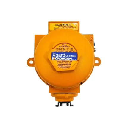 The Crowcon Xgard gas detector features an orange design, with a front view displaying the model and technical details. - Ribble Marine