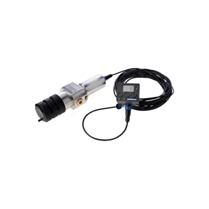 The Crowcon IRmax, an industrial device with a coiled black cable and metallic build, connects to a control unit featuring a digital display for precise gas detection. - Ribble Marine