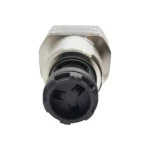 Close-up of a Crowcon IRmax metallic coaxial connector with a black cap, featuring a threaded cylindrical design for cable connections in gas detection systems. - Ribble Marine