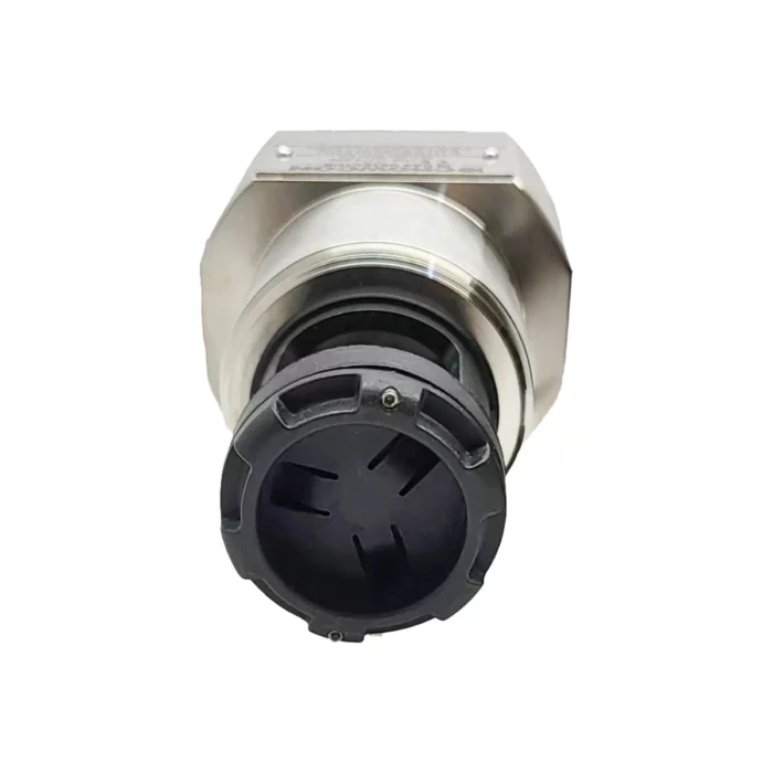 Close-up of a Crowcon IRmax metallic coaxial connector with a black cap, featuring a threaded cylindrical design for cable connections in gas detection systems. - Ribble Marine