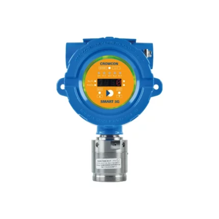The Crowcon SMART 3G-D2, a blue and yellow gas detector, includes diverse status indicators and labels on its front panel. - Ribble Marine
