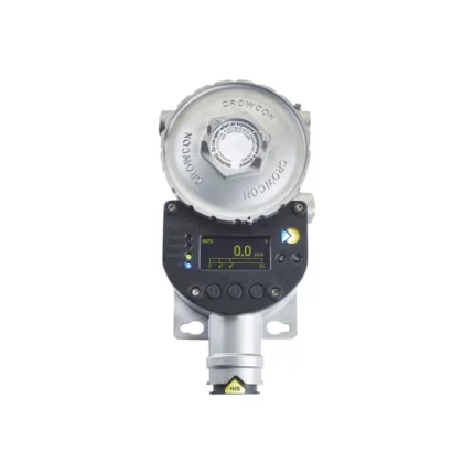 The Crowcon Xgard IQ gas detector, designed for industrial safety and precision, includes a digital display with labeled buttons displaying 0.0 and is mounted on a silver base with a round protective cover. - Ribble Marine