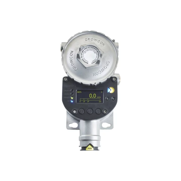 The Crowcon Xgard IQ gas detector, designed for industrial safety and precision, includes a digital display with labeled buttons displaying 0.0 and is mounted on a silver base with a round protective cover. - Ribble Marine