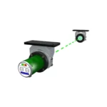 Two electronic devices face each other, connected by a vivid green beam representing seamless communication and data transfer, enhanced by the precision of Green Instruments G26 technology. - Ribble Marine