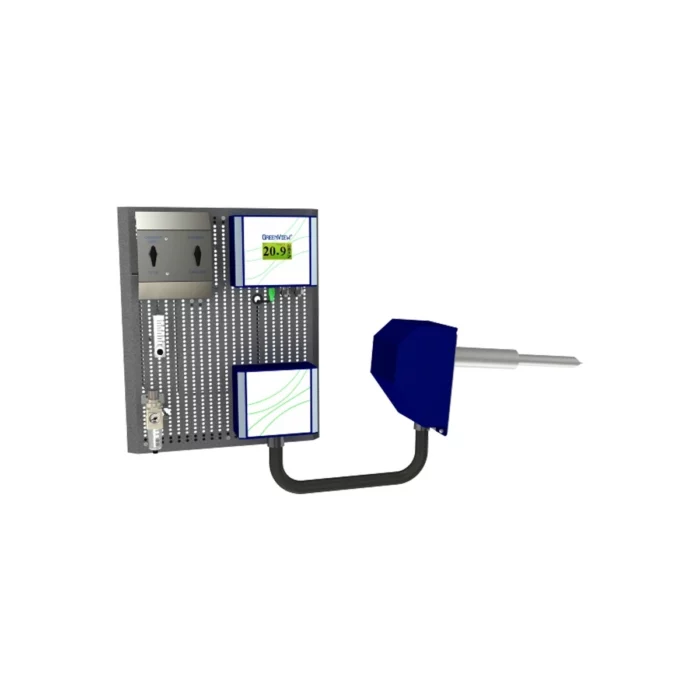 The Green Instruments G4130 is a sophisticated digital control panel featuring dual screens, a probe arm, and various controls, all elegantly mounted on a perforated metal board. - Ribble Marine